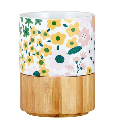 Ceramic Mug with Bamboo Base - Floral