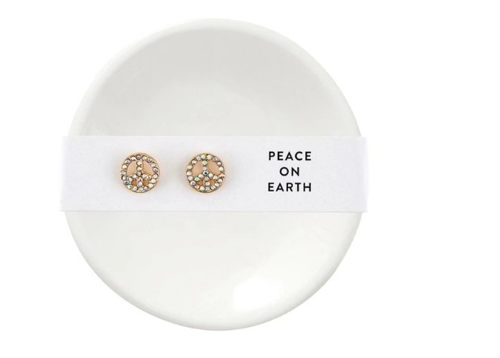 Holiday Stud Earrings & Small Trinket Tray Set - Peace on Earth